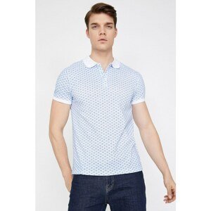 Koton Men's Blue Polo Neck Short Sleeve Patterned T-Shirt