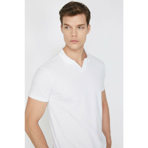 Koton Men's White Polo Neck Short Sleeve T-Shirt