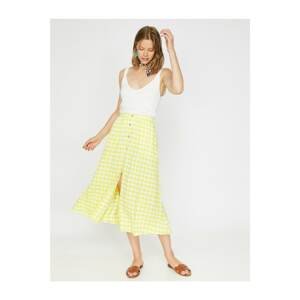 Koton Women's Yellow Regular Waist Check Midi Skirt