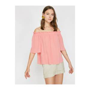 Koton Women's Pink Short Sleeve Off The Shoulder Blouse