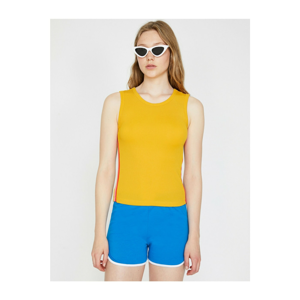 Koton Women's Yellow Crew Neck Sleeveless Color-Blocked Tank Top