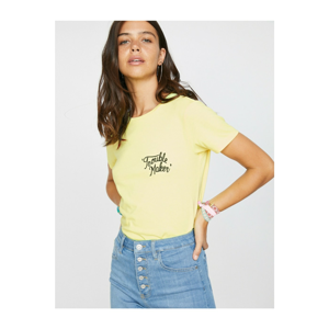 Koton Women's Yellow Crew Neck Short Sleeve T-Shirt