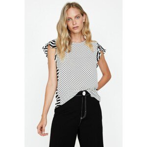 Koton Women White Black Polka Dot Striped Detailed Blouse