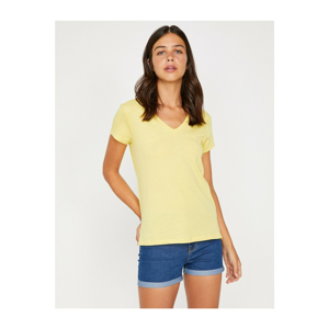 Koton Women's Yellow V Neck T-Shirt