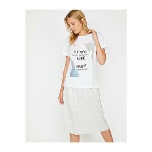 Koton Women's White Letter Printed T-Shirt