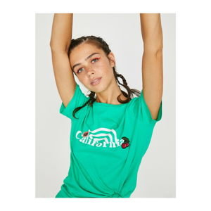 Koton Women's Green Short Sleeve Crew Neck T-shirt