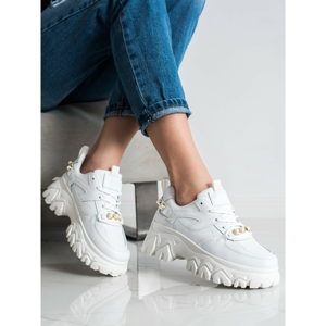 SHELOVET WHITE SNEAKERS WITH BEADS