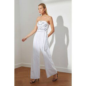 Trendyol Ecru Belted Embroidery Detailed Jumpsuit