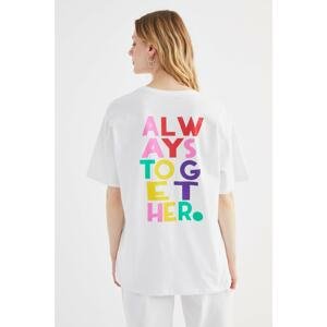 Trendyol White Boyfriend Back Printed Knitted T-Shirt