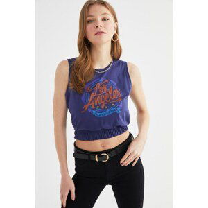 Trendyol Navy Printed Crop Sleeveless Knitted T-Shirt