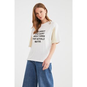 Trendyol White Printed Loose Knit T-Shirt