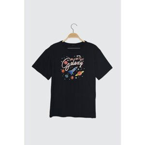 Trendyol Navy Printed Boyfriend Knitted T-Shirt