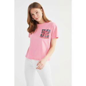 Trendyol Pink Printed Semifitted Knitted T-Shirt