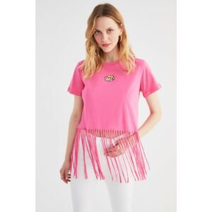 Trendyol Pink Tasseled Crop Knitted T-Shirt