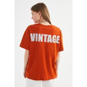 Trendyol Cinnamon Reflector Printed Boyfriend Knitted T-Shirt