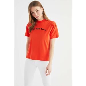 Trendyol Red Stand Collar Knitted T-Shirt