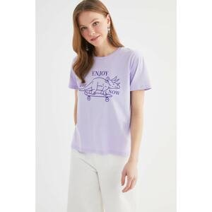 Trendyol Lilac Semi-Fitted Knitted T-Shirt