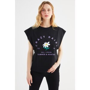 Trendyol Black Printed Basic Knitted T-Shirt