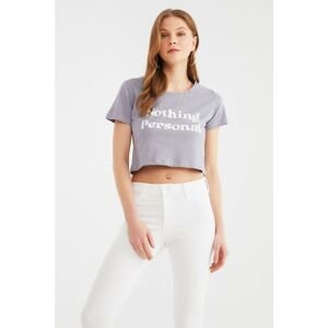 Trendyol Gray Printed Crop Knitted T-Shirt