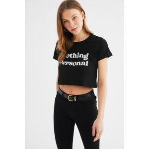 Trendyol Black Printed Crop Knitted T-Shirt