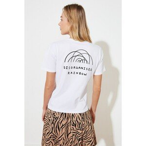 Trendyol White Back Printed Semi-Fitted Knitted T-Shirt