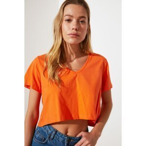 Trendyol Orange V Neck Crop Knitted T-Shirt