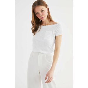 Trendyol White Carmen Collar Knitted T-Shirt