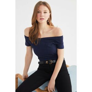 Trendyol Navy Blue Carmen Collar Knitted T-Shirt