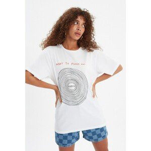 Trendyol White Boyfriend Printed Knitted T-Shirt