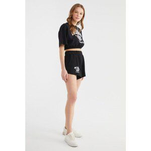 Trendyol Black Printed High Waist Knitted Shorts & Bermuda