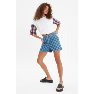 Trendyol Blue Check Denim Shorts