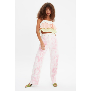 Trendyol Pink Tie-Dye Washed High Waist 90's Wide Leg Jeans