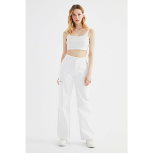 Trendyol White Ripped Detailed High Waist 90's Wide Leg Jeans