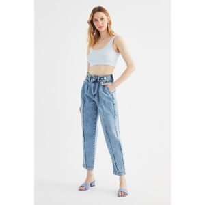 Trendyol Blue Button Detailed High Waist Relaxed Mom Jeans