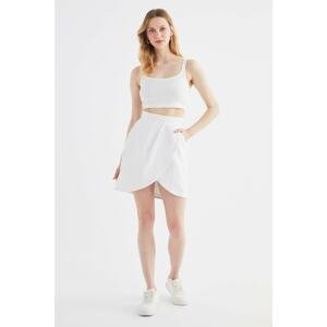 Trendyol White Asymmetric Closure Denim Skirt
