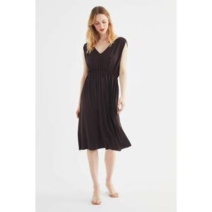 Trendyol Brown Gathered Shoulders Knitted Dress