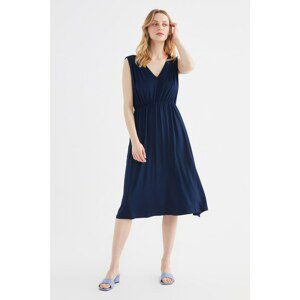 Trendyol Navy Blue Gathered Shoulders Knitted Dress