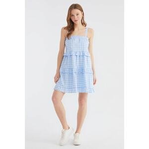 Trendyol Blue Checkered Ruffle Dress