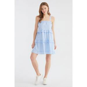 Trendyol Blue Checkered Ruffle Dress