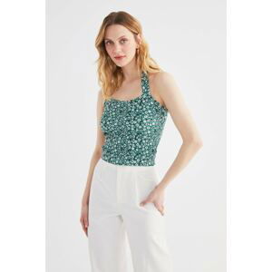Trendyol Green Floral Tie Detailed Knitted Blouse
