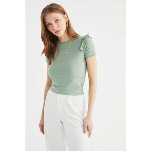 Trendyol Mint Frilly and Ribbed Crop Knitted Blouse