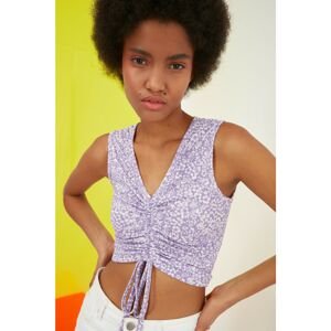 Trendyol Lilac Sleeveless Gathered V Neck Knitted Blouse