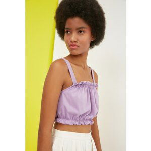 Trendyol Lilac Gathered Crop Knitted Blouse