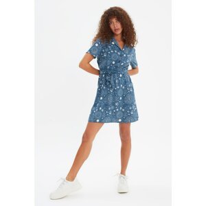 Trendyol Navy Blue Belted Button Detailed Dress