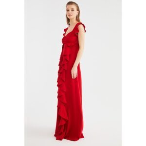 Trendyol Red Back Detailed Ruffled Evening Dress & Graduation Gown