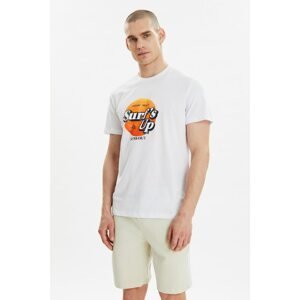 Trendyol White Men's Regular Fit Short Sleeve Printed T-Shirt