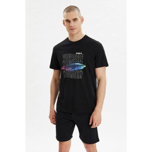 Trendyol Black Men's Regular Fit Short Sleeve Printed T-Shirt
