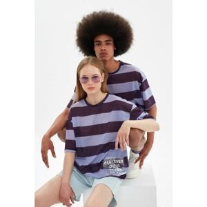 Trendyol Purple Unisex Oversize Fit Striped T-Shirt