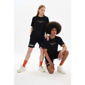 Trendyol Black Unisex Regular Fit Embroidered T-Shirt