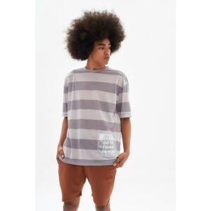 Trendyol Gray Unisex Oversize Fit Striped T-Shirt